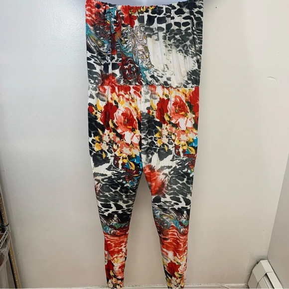 Kiss & Fly Strapless Jumpsuit Large Stretch Knit Colorful Mix Print Cinch Waist - Picture 5 of 12